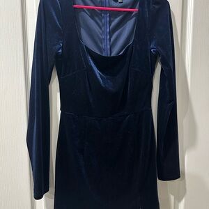 Lulu's Deep Blue Velvet Long Sleeve Dress